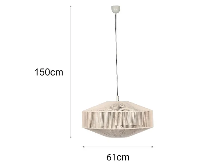Große Boho LED Pendelleuchte Lampenschirm Baumwolle Beige, Ø 61cm