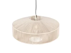 Große Boho LED Pendelleuchte Lampenschirm Baumwolle Beige, Ø 61cm