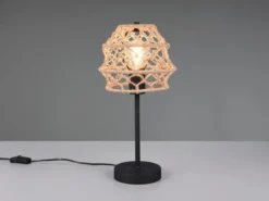 Große Boho LED Tischleuchte Lampenschirm geflochten aus Hanfseil, Höhe 42cm