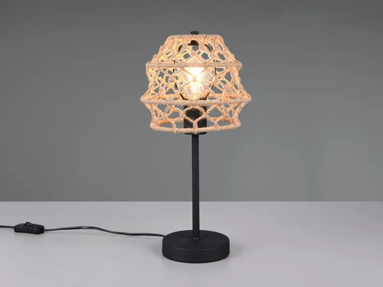 Große Boho LED Tischleuchte Lampenschirm geflochten aus Hanfseil, Höhe 42cm