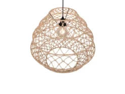 Große Boho Pendelleuchte HIVE mit Lampenschirm geflochten Hanfseil, Ø 60cm