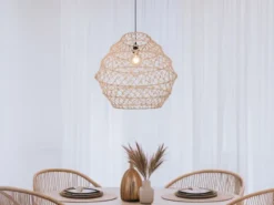 Große Boho Pendelleuchte HIVE mit Lampenschirm geflochten Hanfseil, Ø 60cm