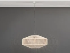Große Boho Pendelleuchte SVEA Lampenschirm aus Baumwolle Beige, Ø 61cm