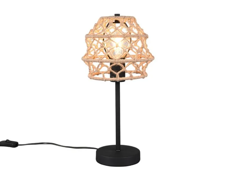 Große Boho Tischlampe HIVE Lampenschirm geflochten aus Hanfseil, Höhe 42cm