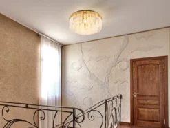 Große Deckenleuchte GORLEY mit Glas Stäben in Kristalloptik, Ø 50cm