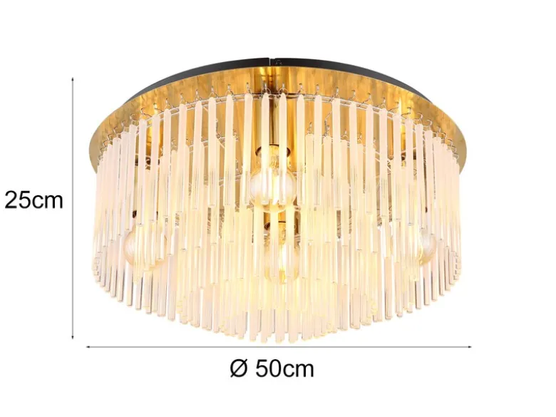 Große Deckenleuchte GORLEY mit Glas Stäben in Kristalloptik, Ø 50cm