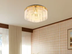 Große Deckenleuchte GORLEY mit Glas Stäben in Kristalloptik, Ø 50cm