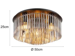 Große Deckenleuchte GORLEY mit Rauchglas Stäben Kristalloptik, Ø 50cm