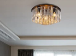 Große Deckenleuchte GORLEY mit Rauchglas Stäben Kristalloptik, Ø 50cm