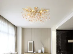 Große Deckenleuchte QUEENA Gold 7-flammig Glas Kristall 2-farbig, Breite 85cm