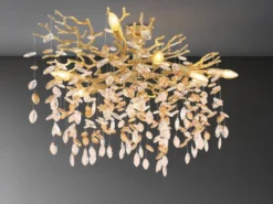 Große Deckenleuchte QUEENA Gold 7-flammig Glas Kristall 2-farbig, Breite 85cm