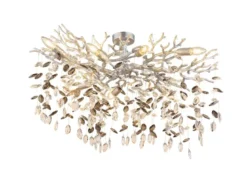 Große Deckenleuchte QUEENA Silber 7-flammig Glas Kristall 2-farbig, Breite 85cm
