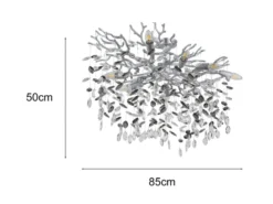 Große Deckenleuchte QUEENA Silber 7-flammig Glas Kristall 2-farbig, Breite 85cm