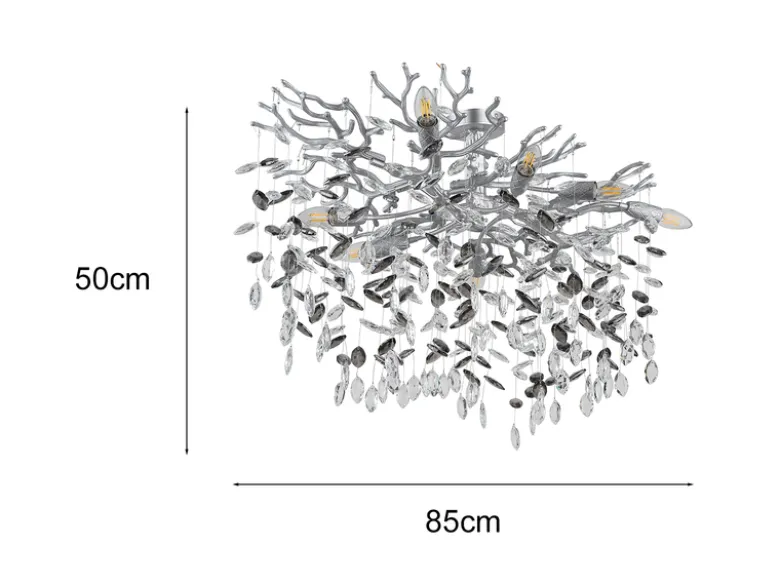 Große Deckenleuchte QUEENA Silber 7-flammig Glas Kristall 2-farbig, Breite 85cm