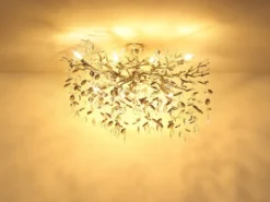Große Deckenleuchte QUEENA Silber 7-flammig Glas Kristall 2-farbig, Breite 85cm