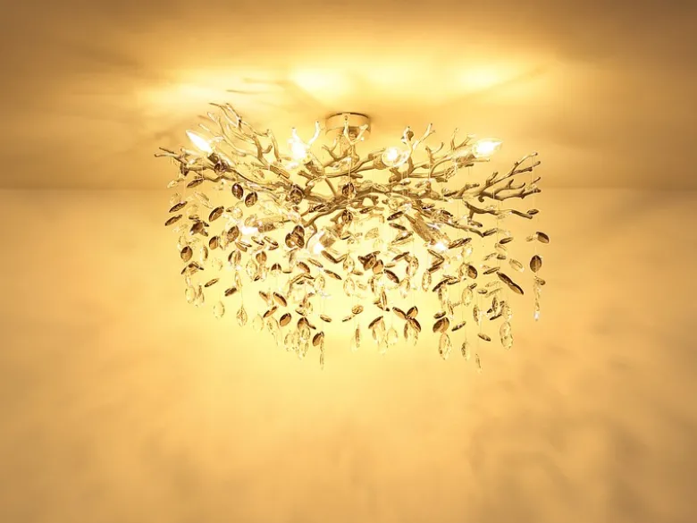 Große Deckenleuchte QUEENA Silber 7-flammig Glas Kristall 2-farbig, Breite 85cm
