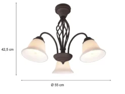 Große Deckenleuchte RUSTICA 3-flammig in Rostoptik mit Glasschirmen, Ø 55cm
