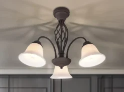 Große Deckenleuchte RUSTICA 3-flammig in Rostoptik mit Glasschirmen, Ø 55cm