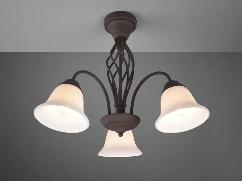 Große Deckenleuchte RUSTICA 3-flammig in Rostoptik mit Glasschirmen, Ø 55cm