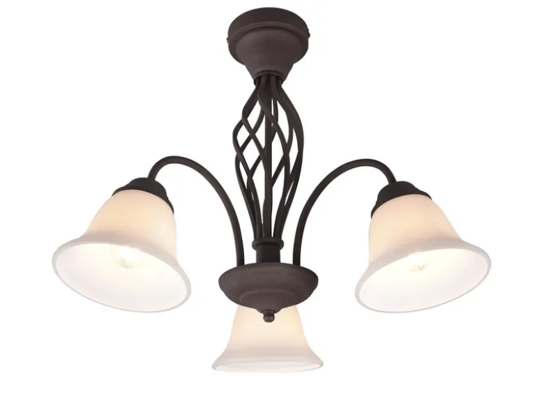 Große Deckenleuchte RUSTICA 3-flammig in Rostoptik mit Glasschirmen, Ø 55cm