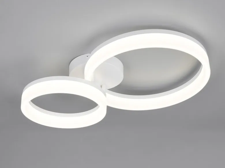 Große Deckenleuchte SCOPE mit zwei LED Ringen in Weiß, Breite 51cm