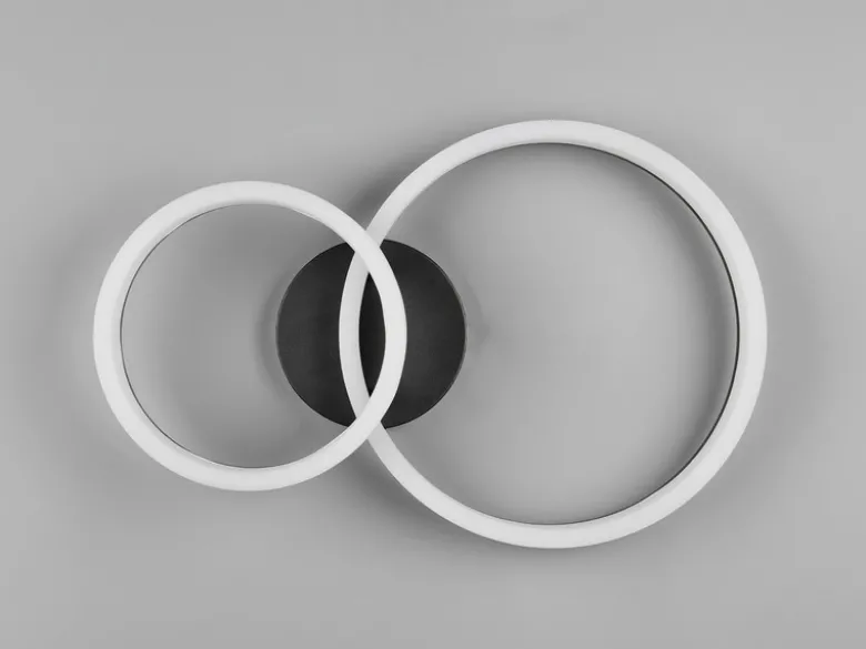 Große Deckenleuchte SCOPE Schwarz mit zwei LED Ringen in Weiß, Breite 51cm