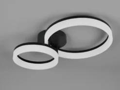 Große Deckenleuchte SCOPE Schwarz mit zwei LED Ringen in Weiß, Breite 51cm