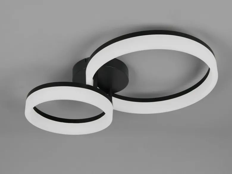 Große Deckenleuchte SCOPE Schwarz mit zwei LED Ringen in Weiß, Breite 51cm