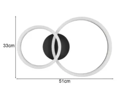 Große Deckenleuchte SCOPE Schwarz mit zwei LED Ringen in Weiß, Breite 51cm