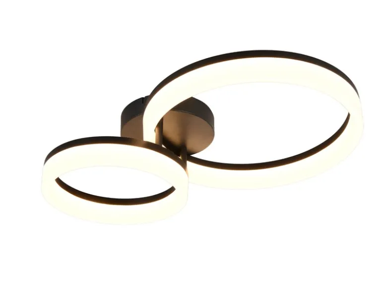 Große Deckenleuchte SCOPE Schwarz mit zwei LED Ringen in Weiß, Breite 51cm