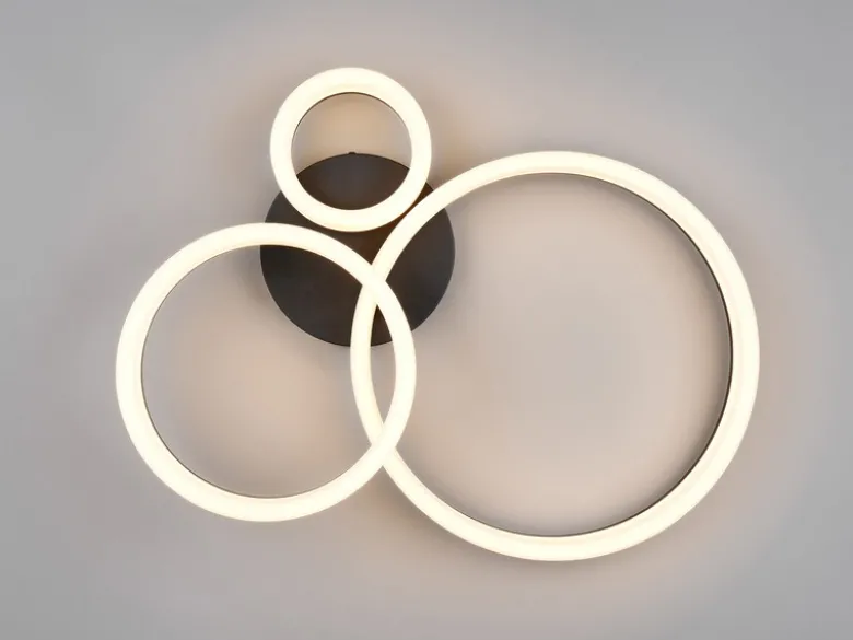 Große Deckenleuchte SCOPE Schwarz mit drei LED Ringen in Weiß, Breite 51cm