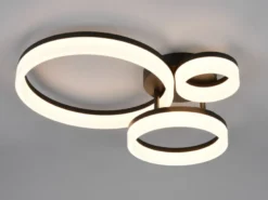 Große Deckenleuchte SCOPE Schwarz mit drei LED Ringen in Weiß, Breite 51cm