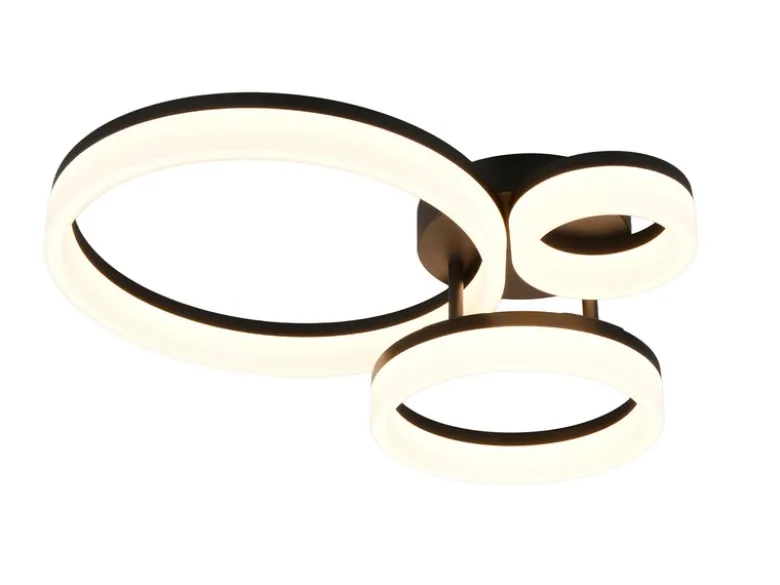 Große Deckenleuchte SCOPE Schwarz mit drei LED Ringen in Weiß, Breite 51cm