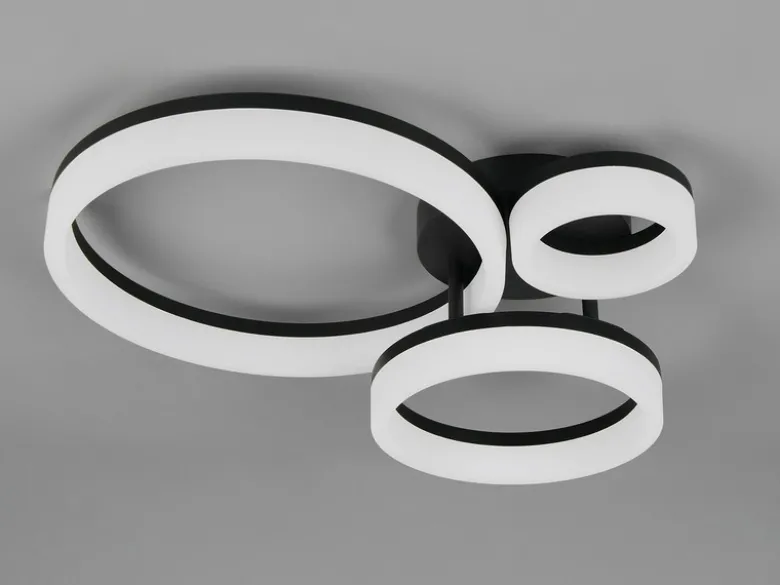 Große Deckenleuchte SCOPE Schwarz mit drei LED Ringen in Weiß, Breite 51cm