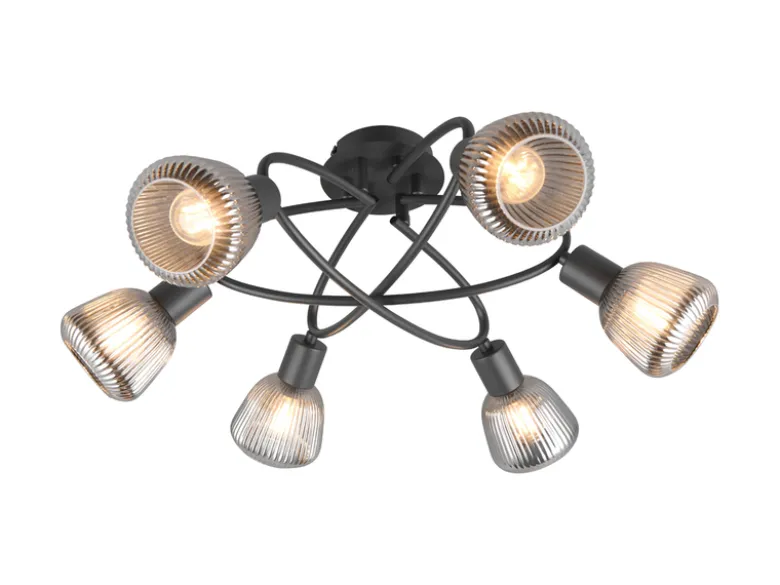 Große Deckenleuchte TARIFA 6-flammig mit Glasschirmen Chrom bedampft, Ø 59cm
