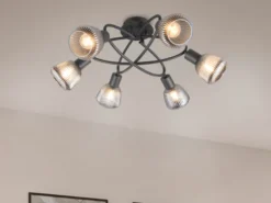 Große Deckenleuchte TARIFA 6-flammig mit Glasschirmen Chrom bedampft, Ø 59cm
