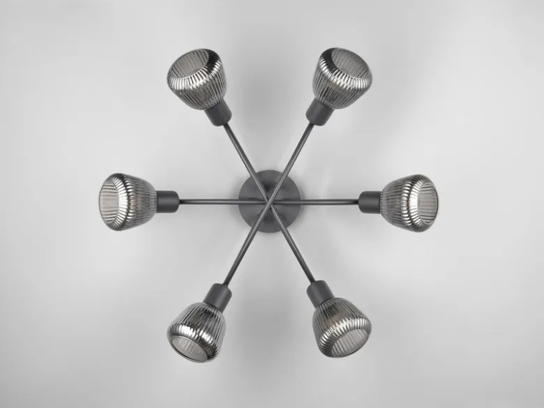 Große Deckenleuchte TARIFA 6-flammig mit Glasschirmen Chrom bedampft, Ø 59cm