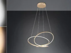 Große dimmbare LED Pendelleuchte DARVIN in Gold, Breite 84cm
