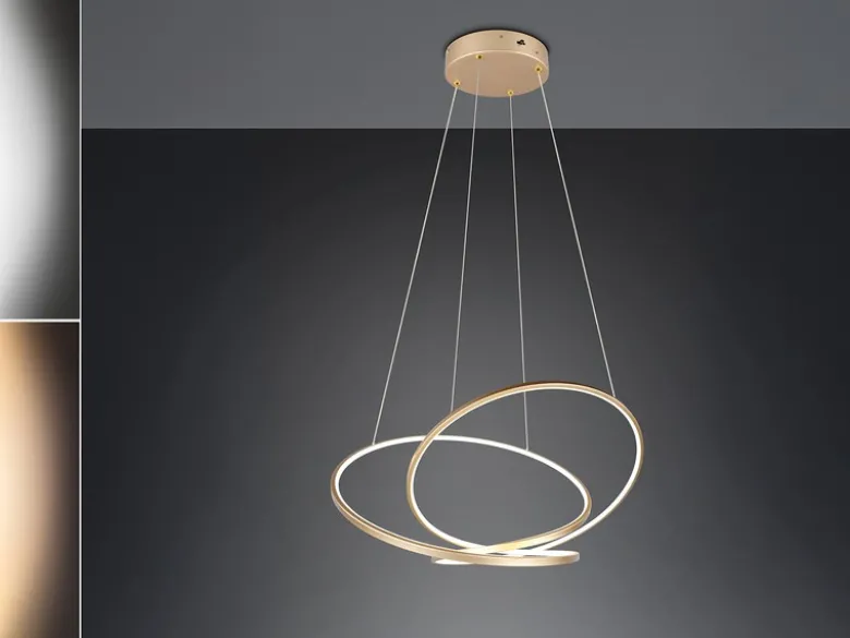 Große dimmbare LED Pendelleuchte DARVIN in Gold, Breite 84cm