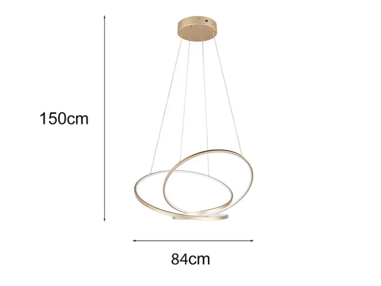 Große dimmbare LED Pendelleuchte DARVIN in Gold, Breite 84cm