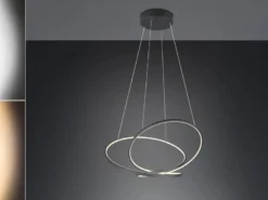 Große dimmbare LED Pendelleuchte DARVIN Schwarz, Breite 84cm
