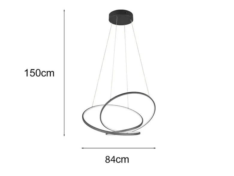 Große dimmbare LED Pendelleuchte DARVIN Schwarz, Breite 84cm