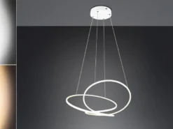 Große dimmbare LED Pendelleuchte DARVIN in Weiß, Breite 84cm