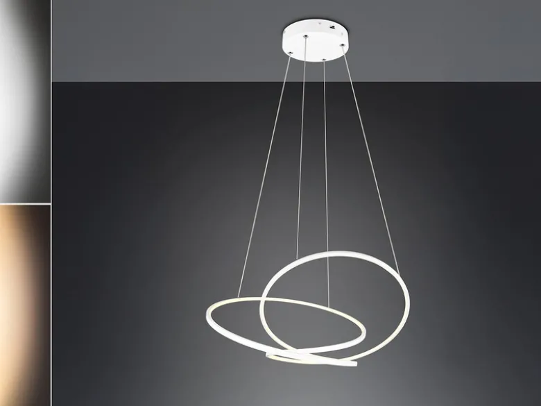 Große dimmbare LED Pendelleuchte DARVIN in Weiß, Breite 84cm