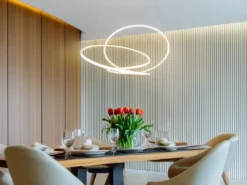 Große dimmbare LED Pendelleuchte DARVIN in Weiß, Breite 84cm