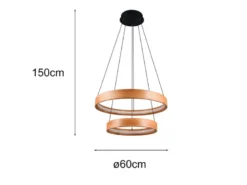 Große dimmbare LED Ring Pendelleuchte LYNWOOD mit Naturholz Ø 60cm