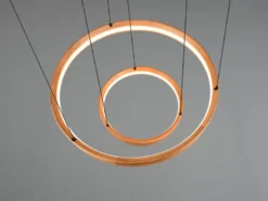 Große dimmbare LED Ring Pendelleuchte LYNWOOD mit Naturholz Ø 60cm