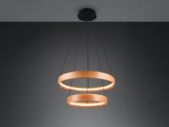 Große dimmbare LED Ring Pendelleuchte LYNWOOD mit Naturholz Ø 60cm