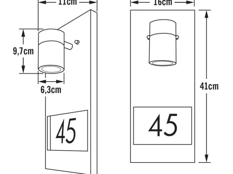 Große Hausnummernleuchte MODENA, Außenwandleuchte Downlight, Grau