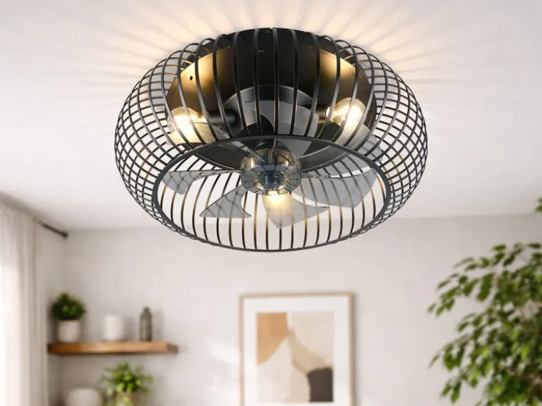 Große Industrial Deckenleuchte JOHANNA mit Ventilator & Fernbedienung Ø 61cm